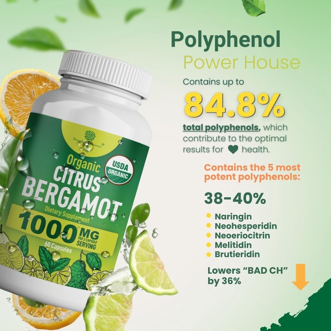 Organic Citrus Bergamot Supplement - USDA Organic, Cardiologist Formulated - 1000mg - 120 Capsules - görsel 5