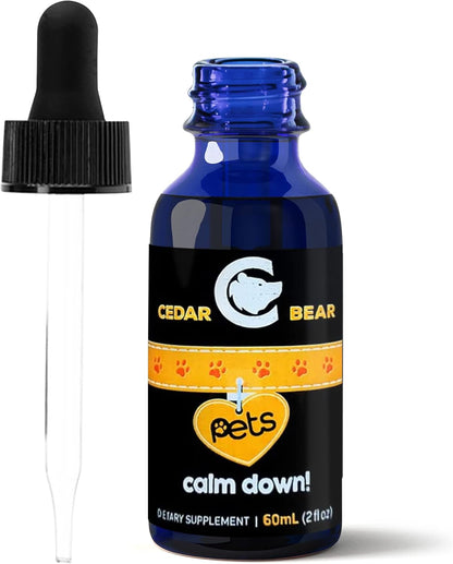 Cedar Bear Pet’s Calm Down - Natural Herbal Supplement for Stress Relief, for Cats, Dogs, Birds & Exotic Pets, 60 ml