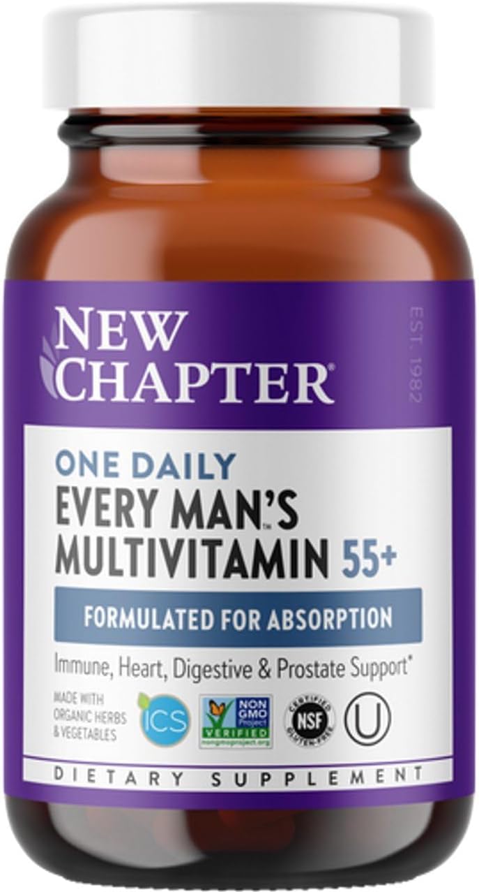 New Chapter Multivitamin for Men 50 Plus – Every Man's One Daily 55+ with Fermented Probiotics, Whole Foods, Astaxanthin & Organic Non-GM Ingredients – 24 Tablets - görsel 1