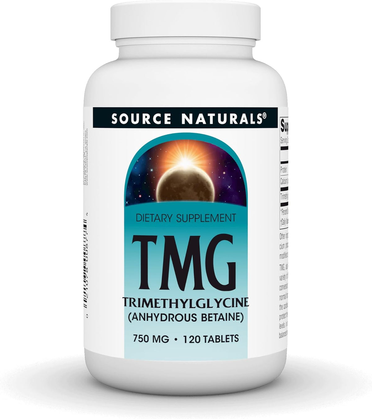 Source Naturals TMG, Trimethylglycine (Anhydrous Betaine) - 750 mg - 120 Vegetarian Tablets - görsel 1