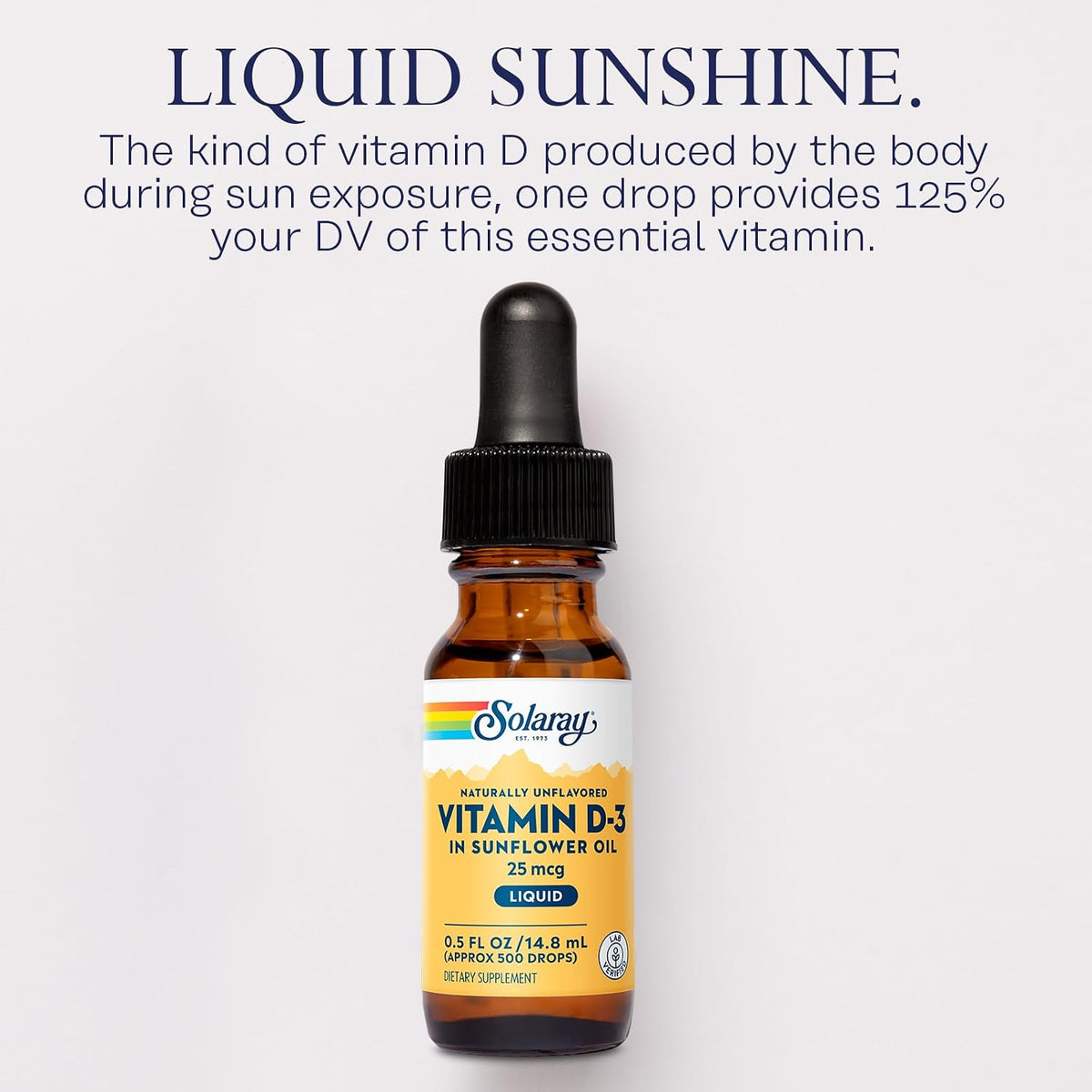 SOLARAY Vitamin D3 Liquid Drops – 25 mcg (1000 IU) – Enhanced Absorption, Naturally Unflavoured, 500 Servings, 15 ml - görsel 3