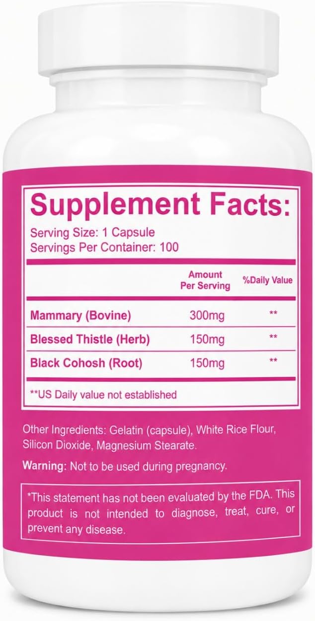 Super Strength Mammary Natural Breast Enhancement Formula – Bovine Mammary Glandular, 100 Capsules - görsel 2