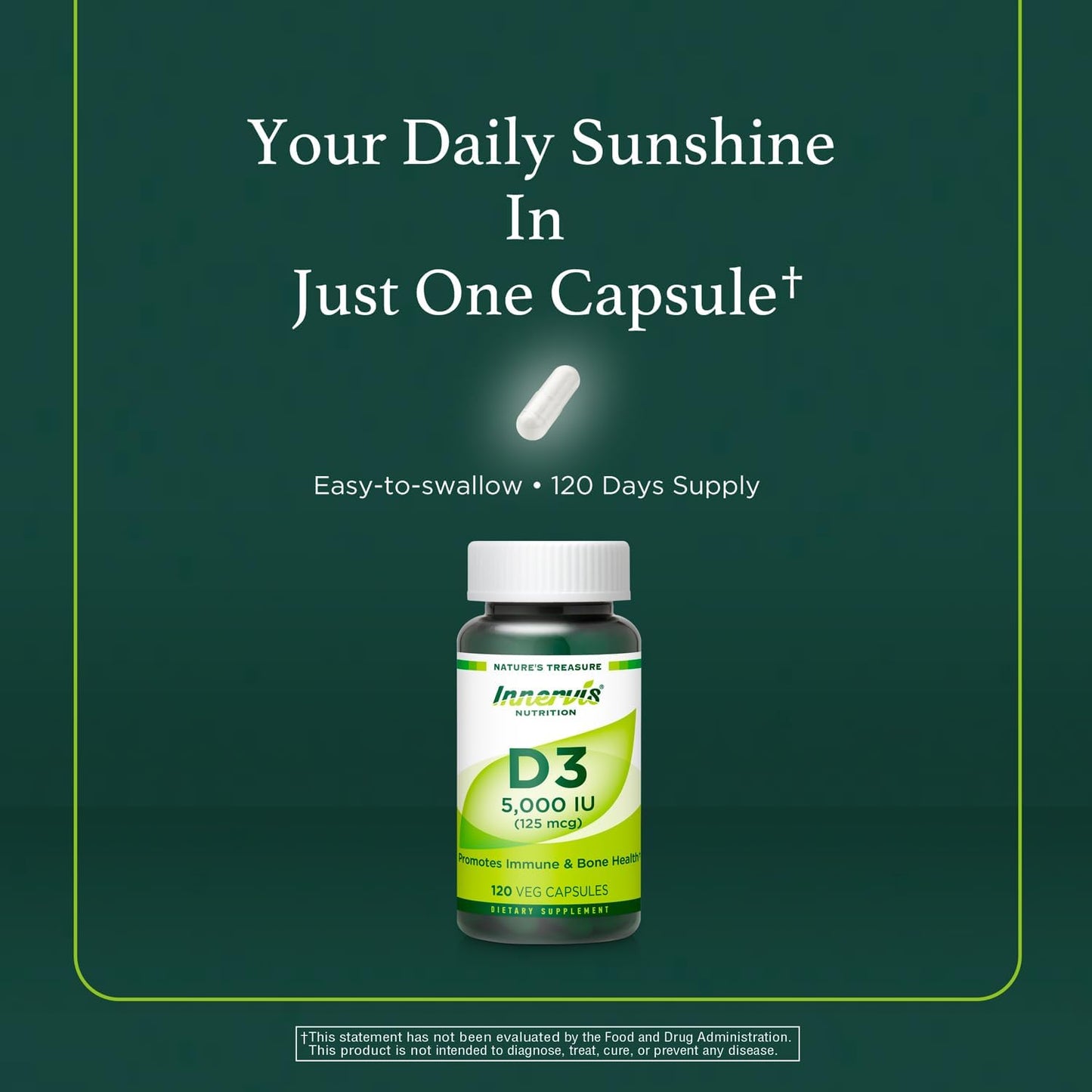 High Potency Vitamin D3 5000 IU – Immune Support & Bone Health, 120 Vegetarian Capsules - görsel 4