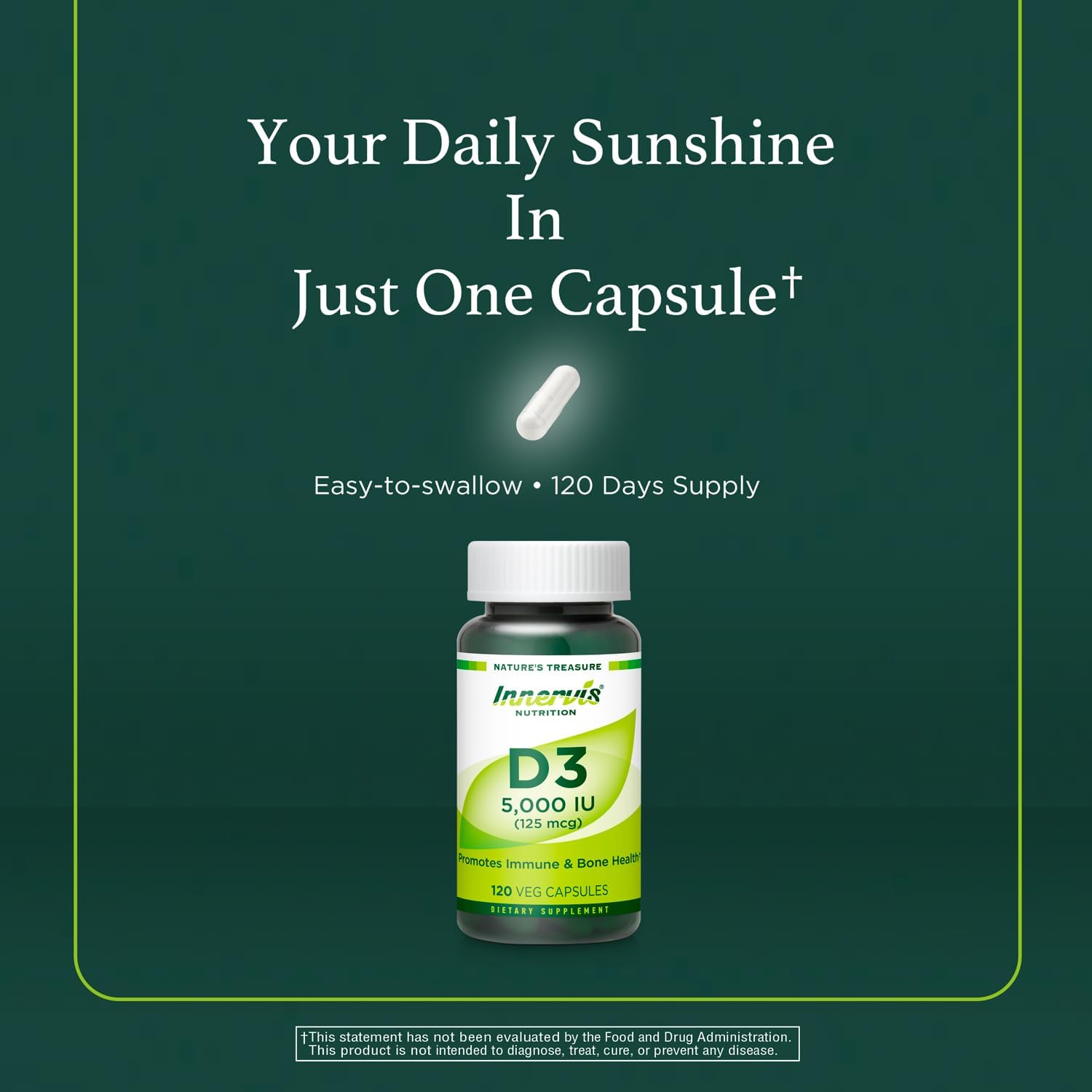 High Potency Vitamin D3 5000 IU – Immune Support & Bone Health, 120 Vegetarian Capsules - görsel 4