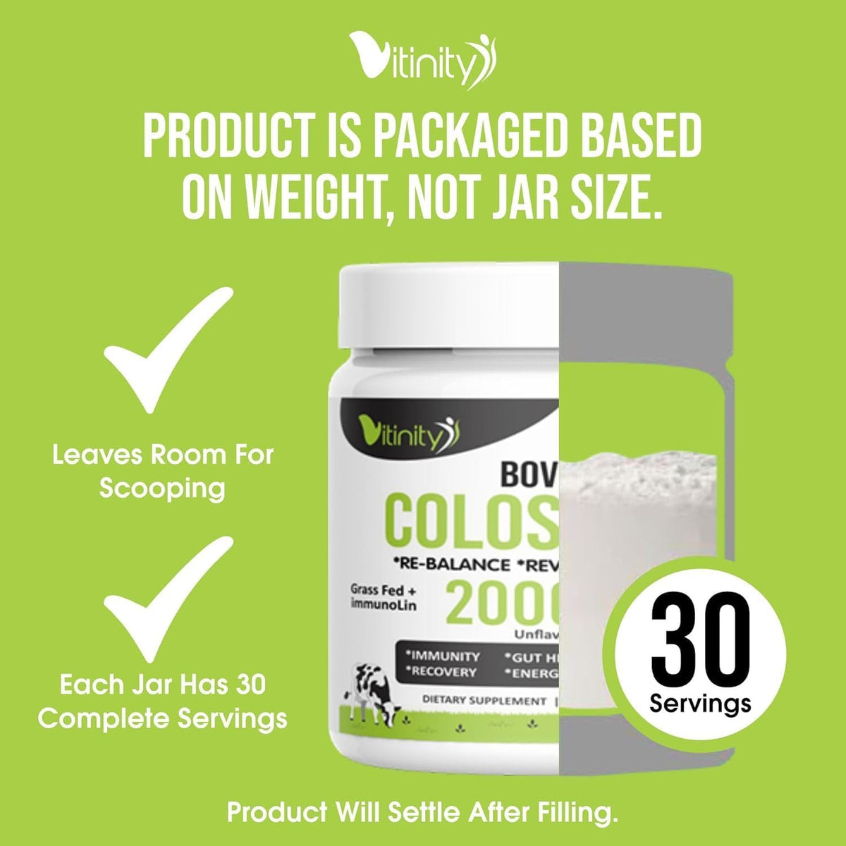VITINITY Grass Fed Bovine Colostrum Powder – Natural IgG Supplement for Gut Health, Immune Support & Muscle Recovery | Pure Colostrum Superfood, Unflavoured (90g) - görsel 7