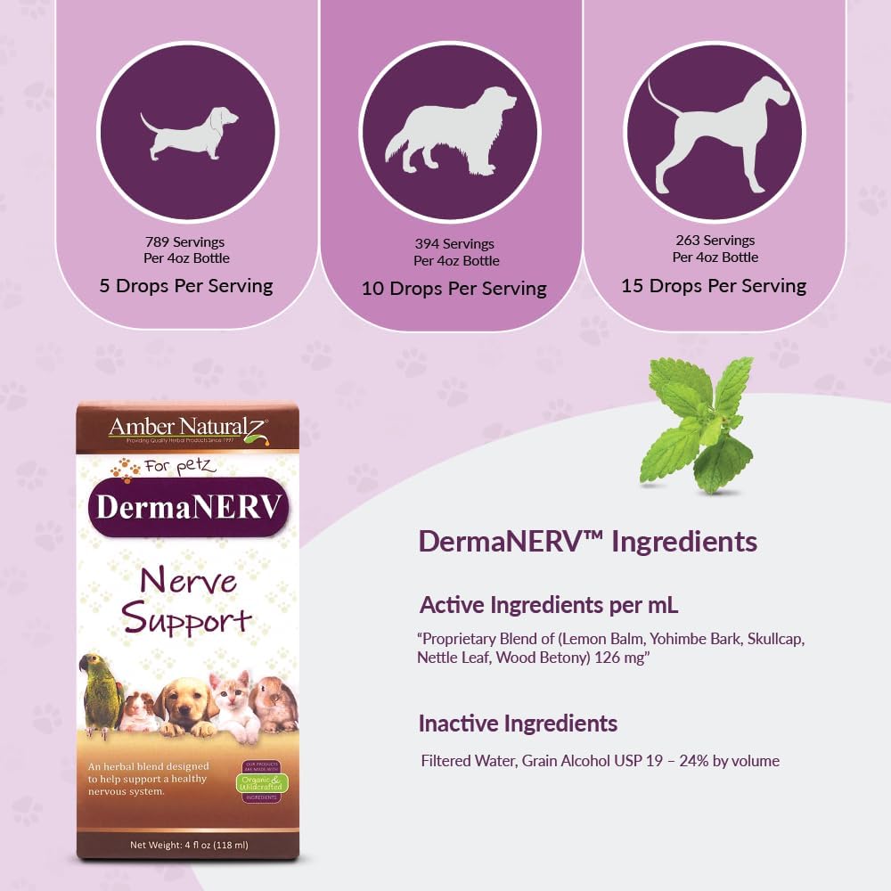 Amber NaturalZ DermaNERV Herbal Supplement for Pets - Nerve Support for Dogs, Cats, Birds, Rabbits, Guinea Pigs (118 ml) - görsel 4