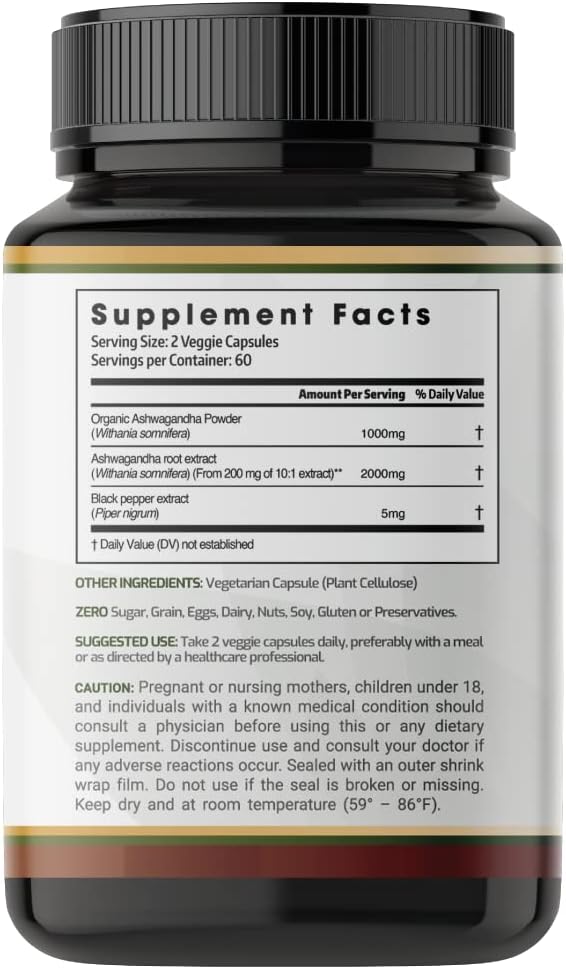 PRATIC LINE Ashwagandha Capsules 3000 mg - 120 Vegan Capsules, Organic Root Powder & Extract, Gluten-free, Made in USA - görsel 2