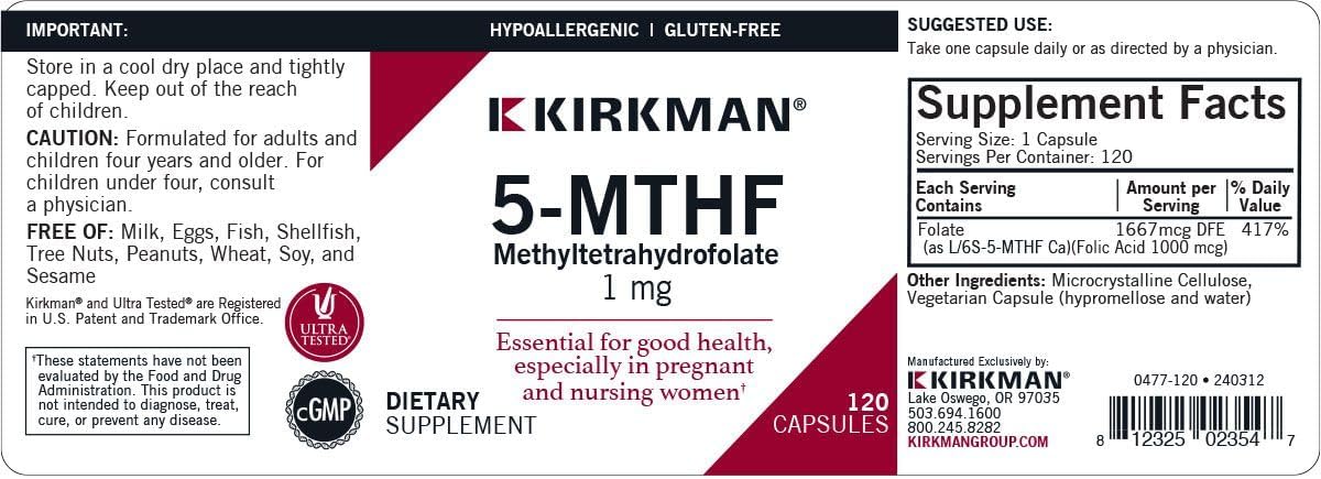 Kirkman 5-MTHF (5-Methyltetrahydrofolate) - Active Folate Supplement - görsel 3