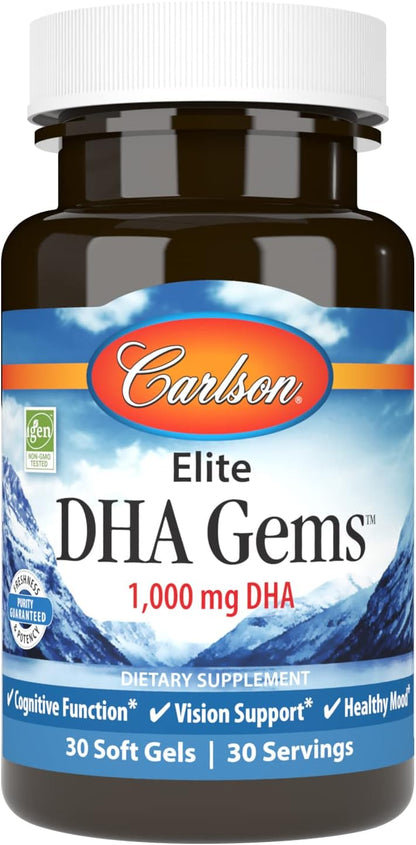 Carlson Elite DHA Gems, 1,000 mg DHA, 30 Soft Gels