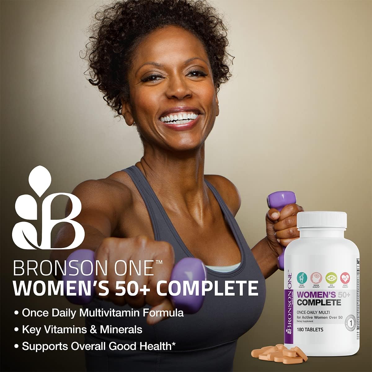 Bronson ONE Daily Women's 50+ Complete Multivitamin Multimineral - 180 Tablets - görsel 3