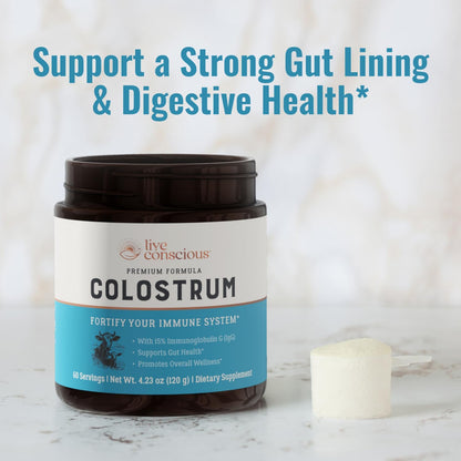 Live Conscious Colostrum Powder: Grass-Fed Bovine Colostrum with Lactoferrin for Immune and Gut Support