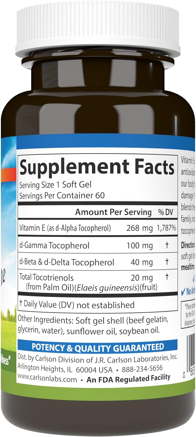 Carlson E-Gems Elite, 400 IU Vitamin E with Tocopherols and Tocotrienols, 60 Soft Gels - görsel 2
