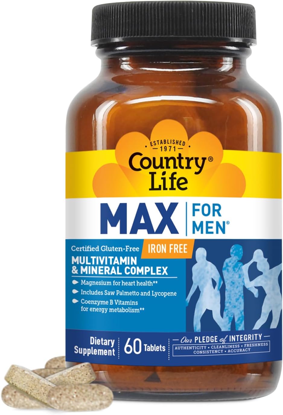 Country Life Max for Men Multivitamin & Mineral Complex - Iron-Free, Vegetarian Tablets, 60 Tablets - görsel 1