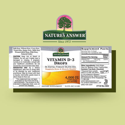 Nature's Answer Platinum Vitamin D3 4000 IU Liquid Drops (15 ml, 2-Pack)