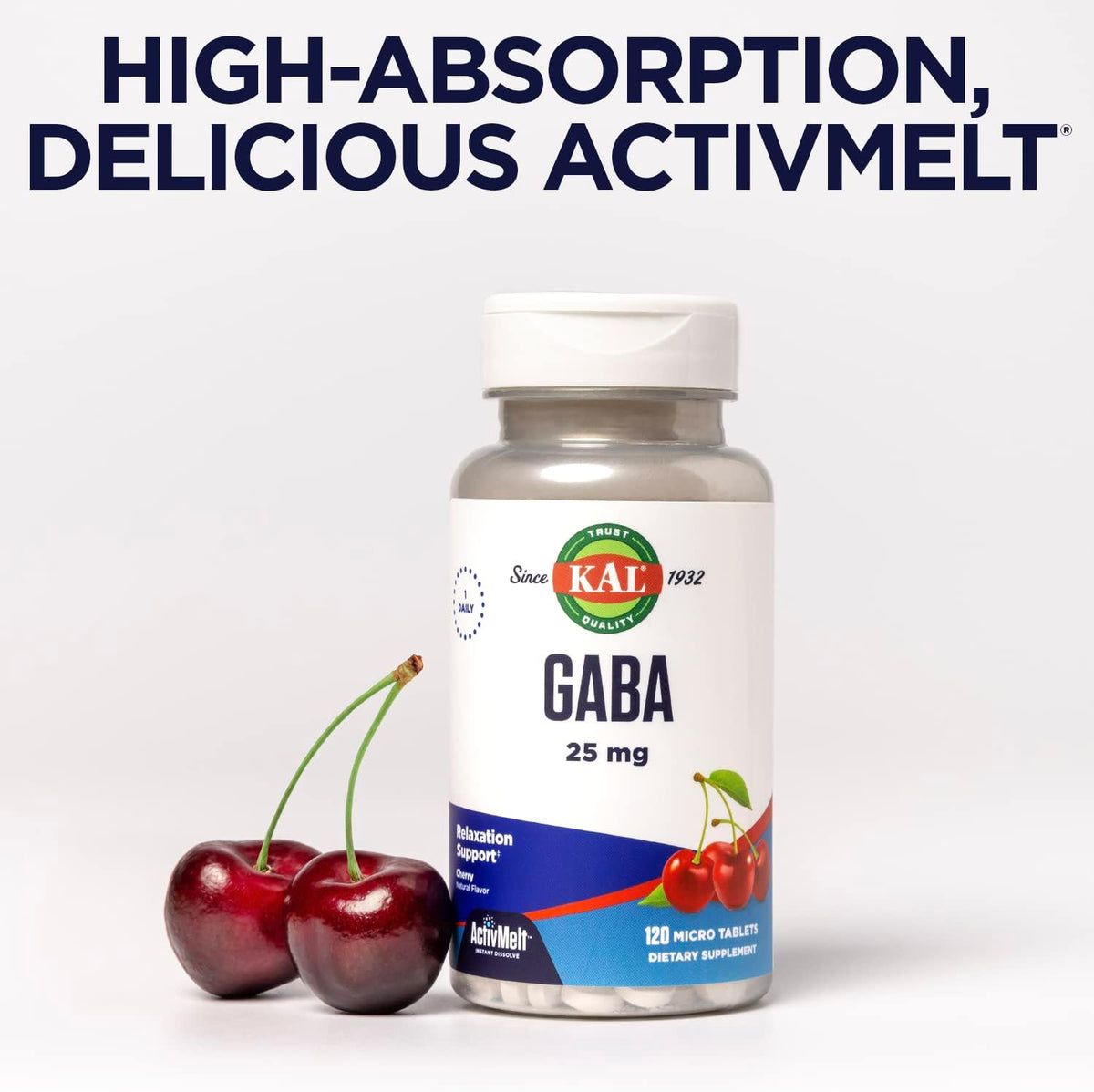 KAL GABA Supplement, Relaxation Support, Natural Cherry Flavour ActivMelt Instant Dissolve, 120 Micro Tablets - görsel 7