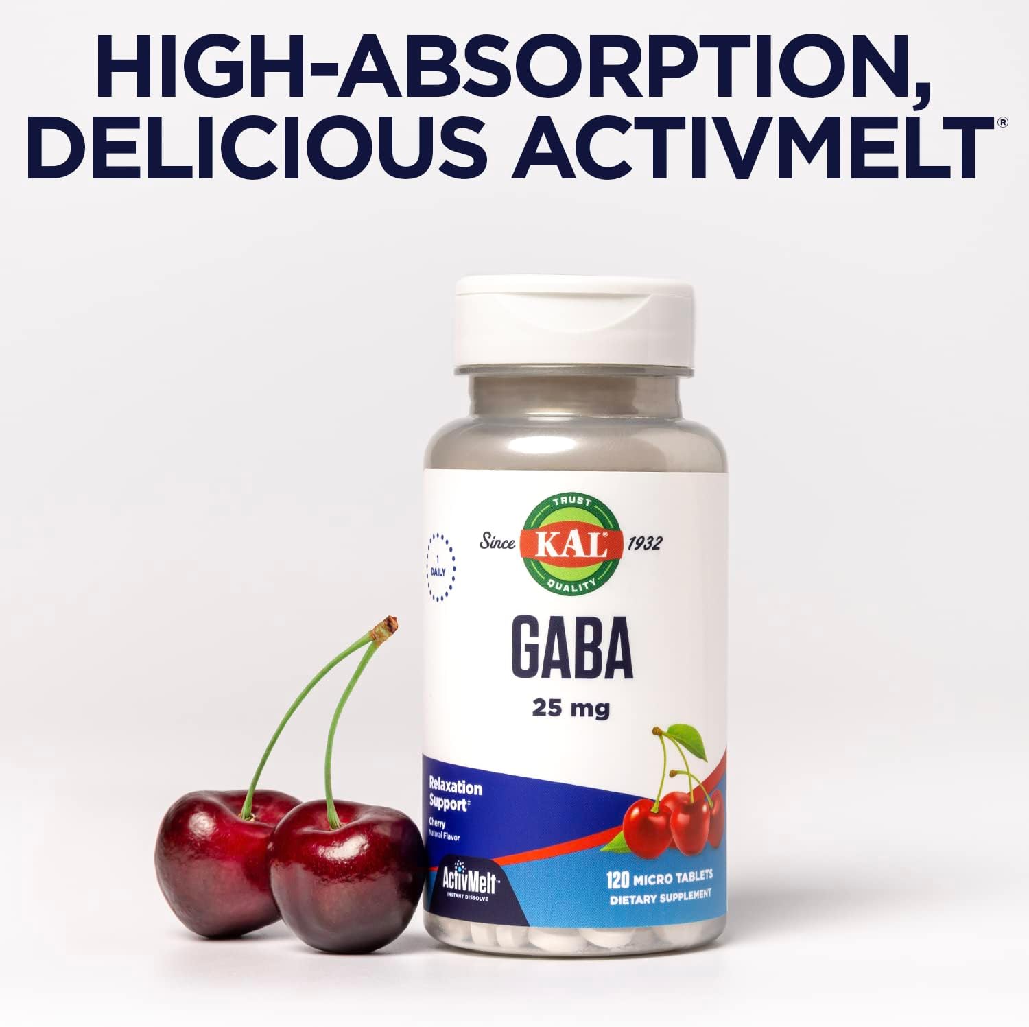 KAL GABA Supplement, Relaxation Support, Natural Cherry Flavour ActivMelt Instant Dissolve, 120 Micro Tablets - görsel 7