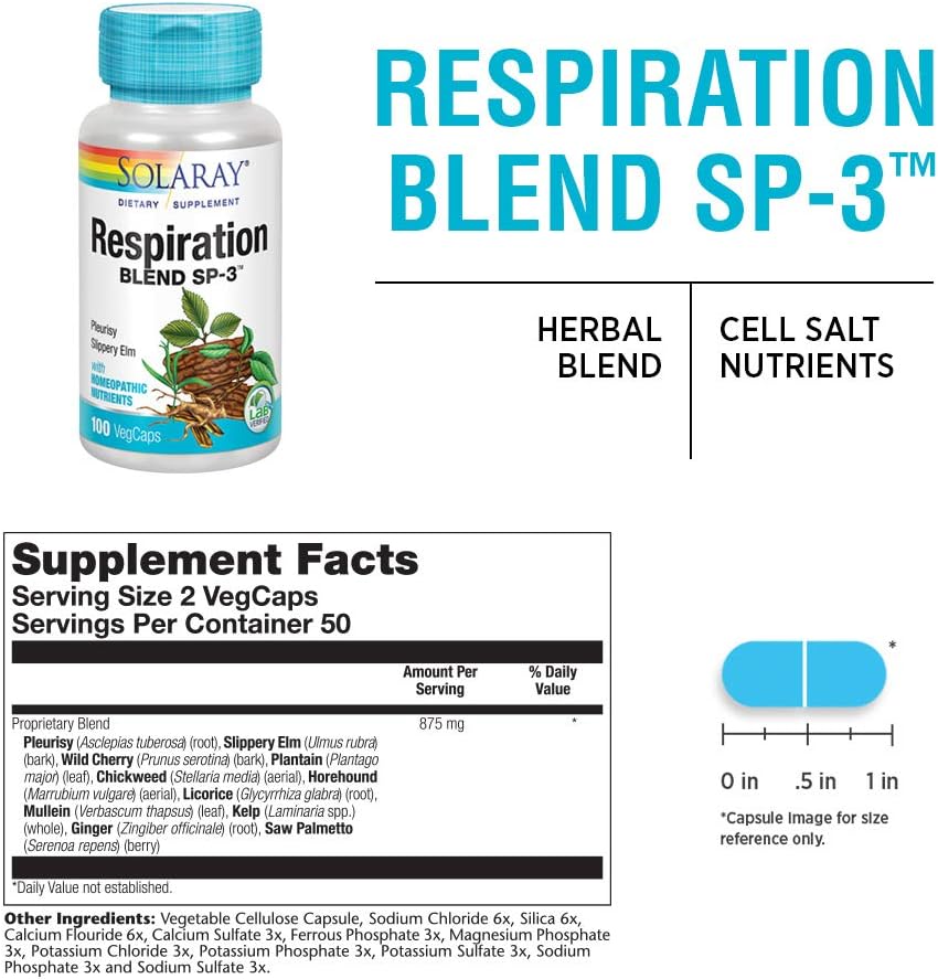 SOLARAY Respiration Blend SP-3 - Herbal & Cell Salts for Respiratory Comfort, 100 VegCaps - görsel 2