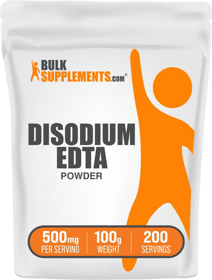 BulkSupplements.com Disodium EDTA Powder - EDTA Disodium Salt, Food Additive - Food Grade, Pure, & Gluten-free, 500mg per Serving, 100g (Pack of 1)