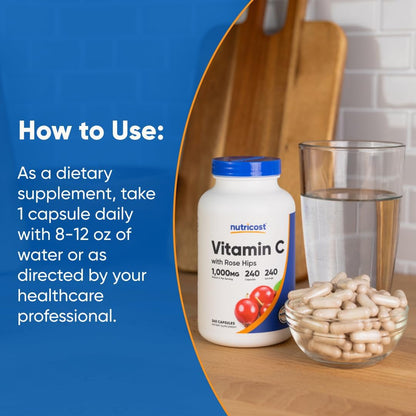 Nutricost Vitamin C with Rose Hips 1025 mg, 240 Capsules
