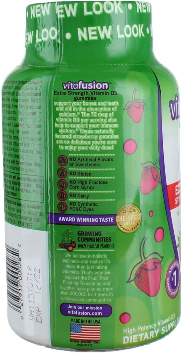 Vitafusion Extra Strength D3 Gummies, Natural Strawberry, 2-Pack (120 Gummies Total) - görsel 3