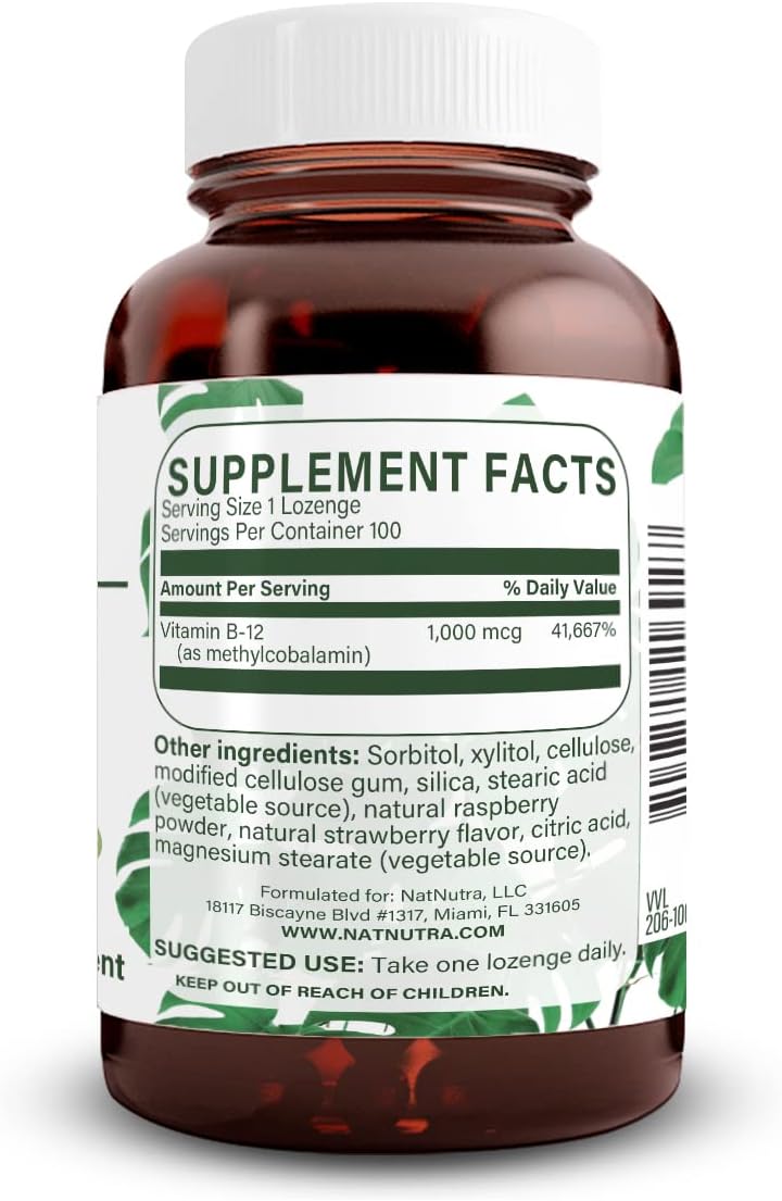 Natural Nutra Vegan Methyl B12 1000mcg Sublingual Lozenges – 100 Count - görsel 2