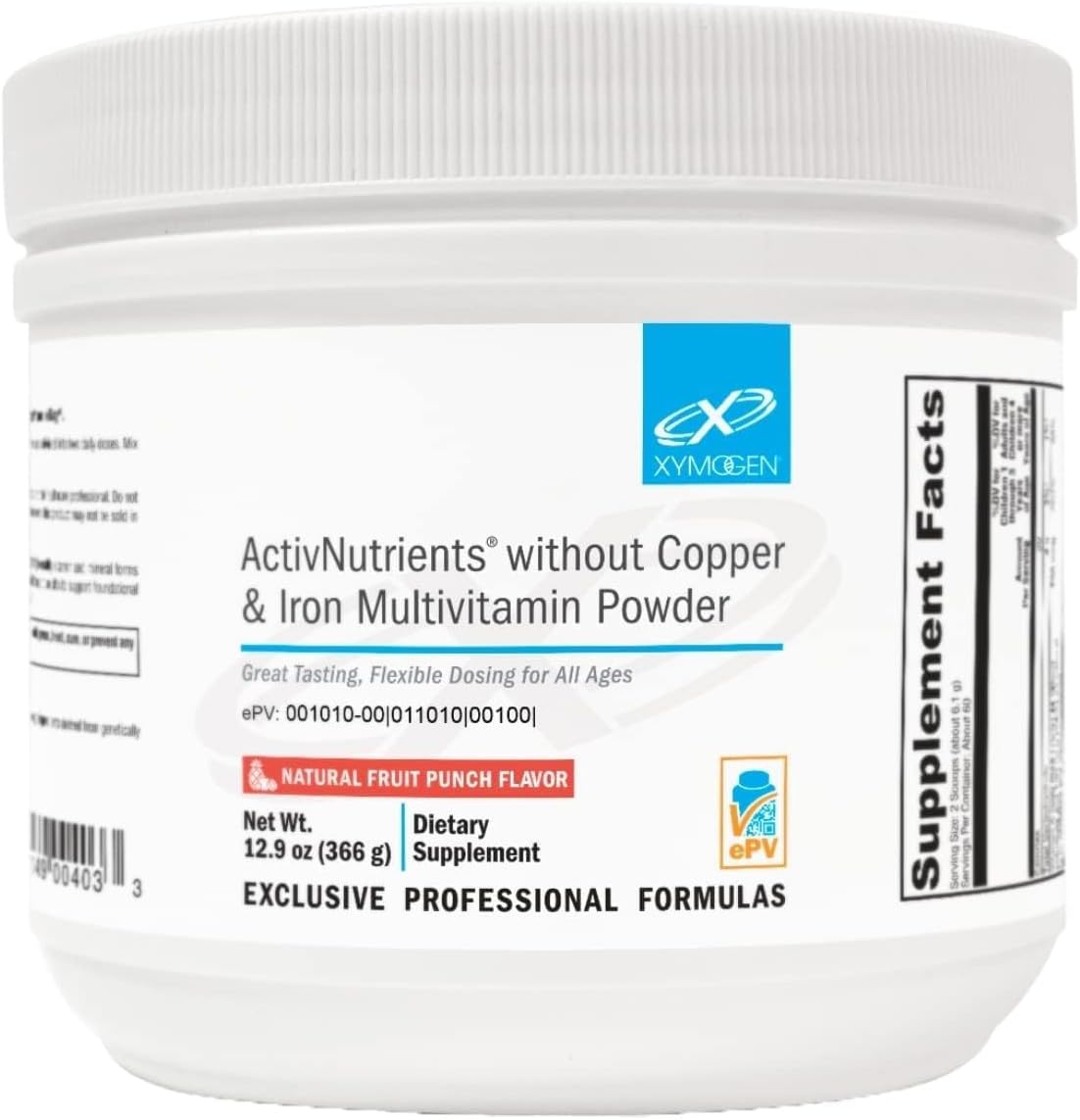 XYMOGEN ActivNutrients Without Copper & Iron Multivitamin Powder, Fruit Punch, 60 Servings - görsel 1