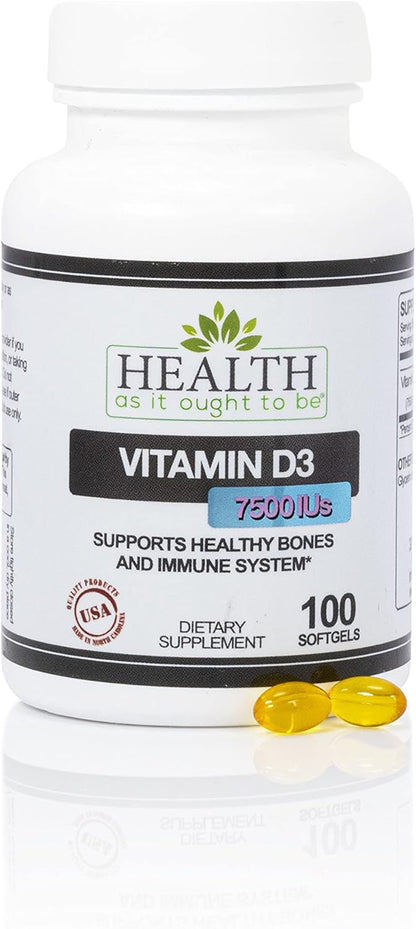 Vitamin D3 7500 IU Supplement – 100 Softgels – Doctor Formulated