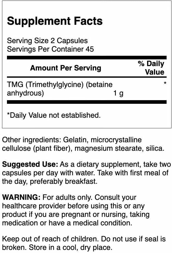 Swanson TMG Trimethylglycine - Amino Acid Supplement for Liver & Heart Health - 90 Capsules (4 Pack) - görsel 2