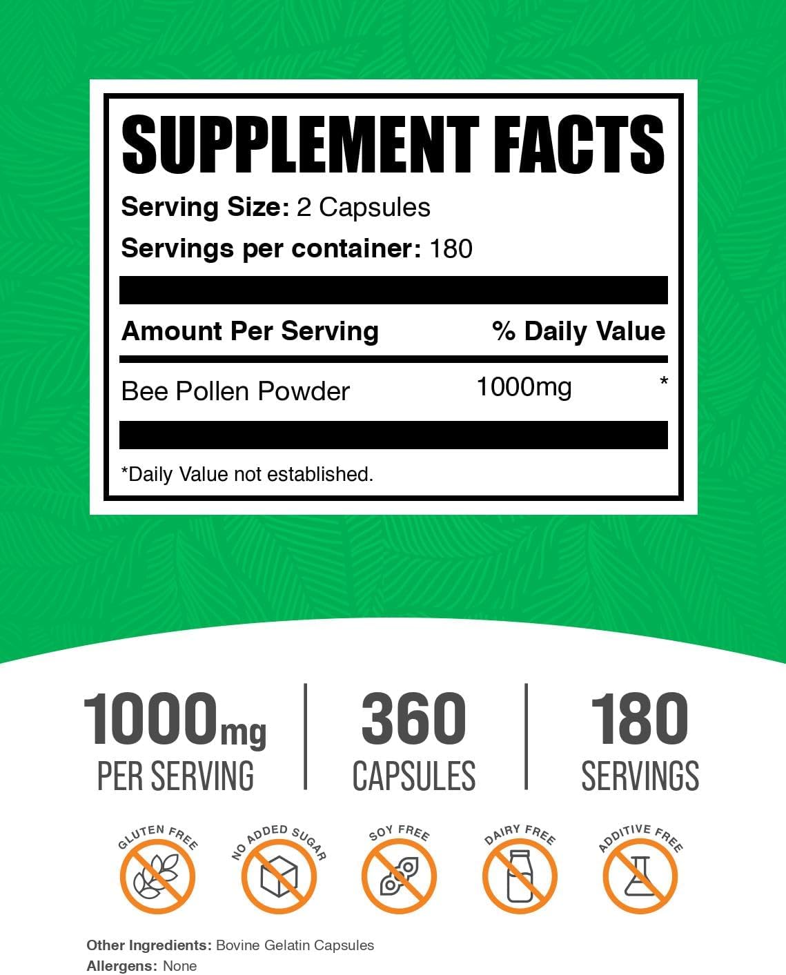 BulkSupplements Bee Pollen Capsules - 360 Count - görsel 2