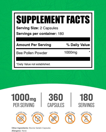 BulkSupplements Bee Pollen Capsules - 360 Count