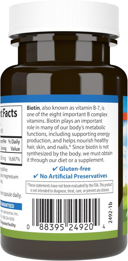 Carlson Biotin 5000 mcg – Healthy Hair, Strong Nails & Energy Metabolism, 100 Capsules