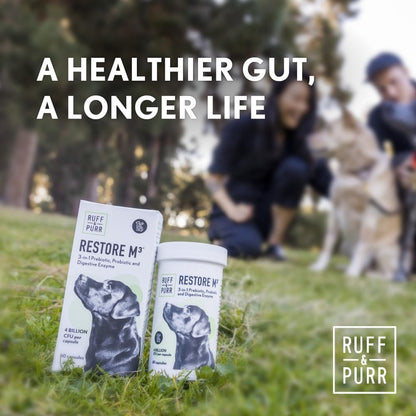 Ruff & Purr Probiotics for Dogs – 3-in-1 Probiotics, Prebiotics and Digestive Enzymes with Clinically Studied DE111 & PreforPro