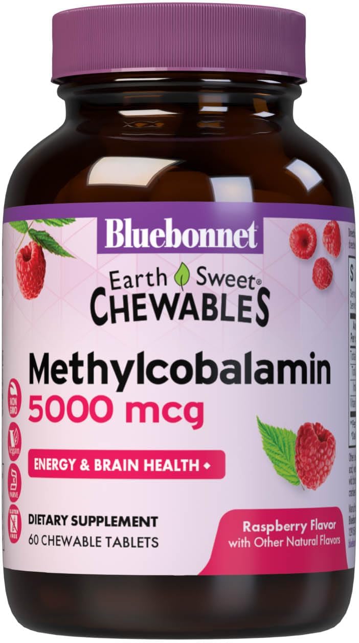 Bluebonnet EarthSweet Methylcobalamin 5000 mcg Chewable Tablets, Raspberry - görsel 1