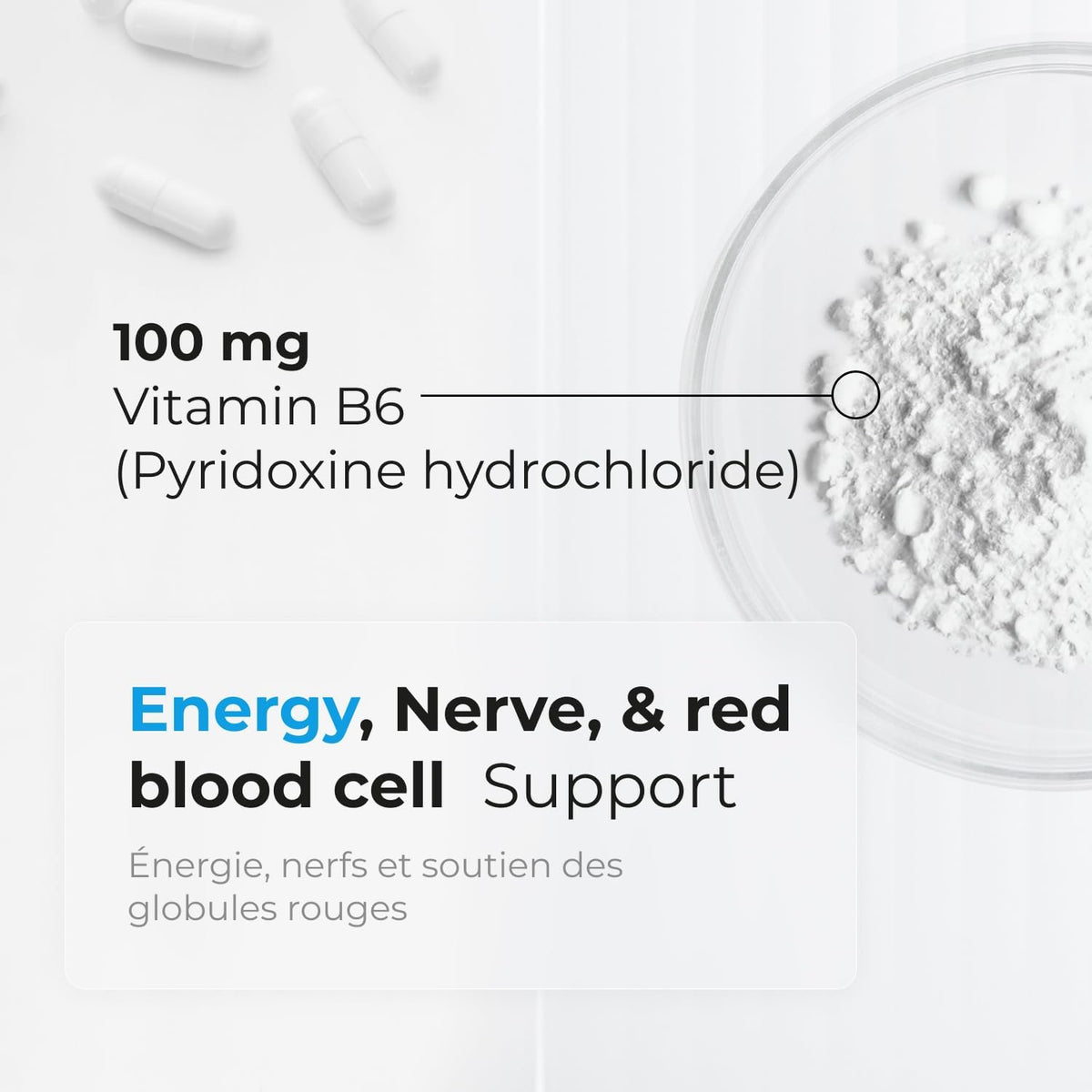 Biogenique Vitamin B6 100 mg - Pyridoxine Capsules - Contributes to Normal Energy Metabolism - 2-Month Supply - Vitamin B6 Food Supplement Made in Canada, Non-GMO, Vegan (120 Capsules) - görsel 4