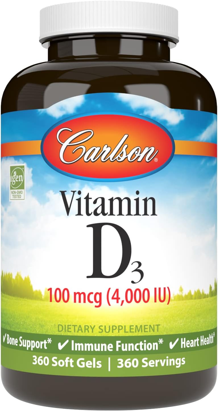 Carlson Vitamin D3 4000 IU (100 mcg) – Immune Support, Bone Health, Muscle Function – 360 Softgels - görsel 1