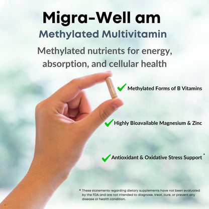 Wellkasa Migra-Well AM – Methylated Multivitamin for Energy, Brain & Nerve Health (60 Capsules)