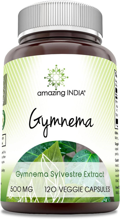 Amazing India Gymnema 500 mg Veggie Capsules Supplement – Non-GMO, Gluten-Free, Made in USA (120 Capsules)