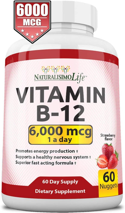 NaturalisimoLife Vitamin B12 6,000 mcg Quick Dissolve Strawberry Nuggets (60 Nuggets)