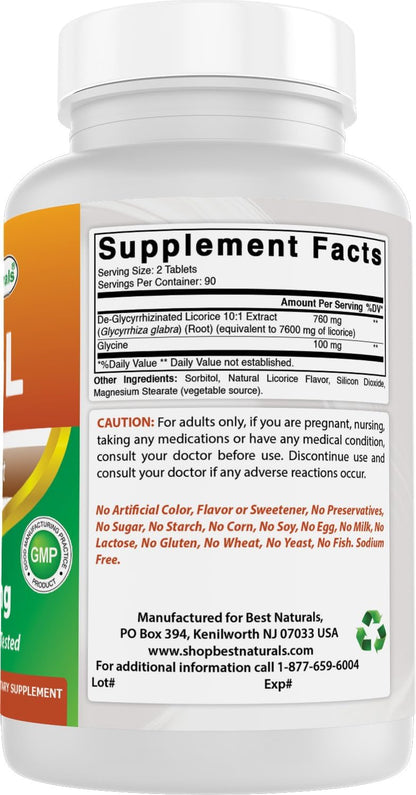 Best Naturals DGL Chewable 380 mg, 180 Tablets (Pack of 3)