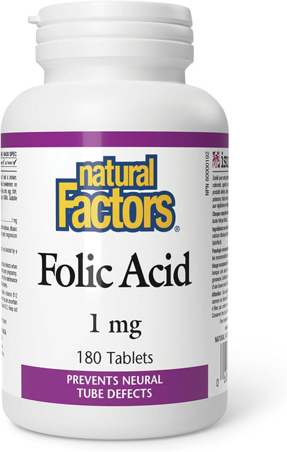 Folic Acid 1mg – 180 Tablets by Natural Factors