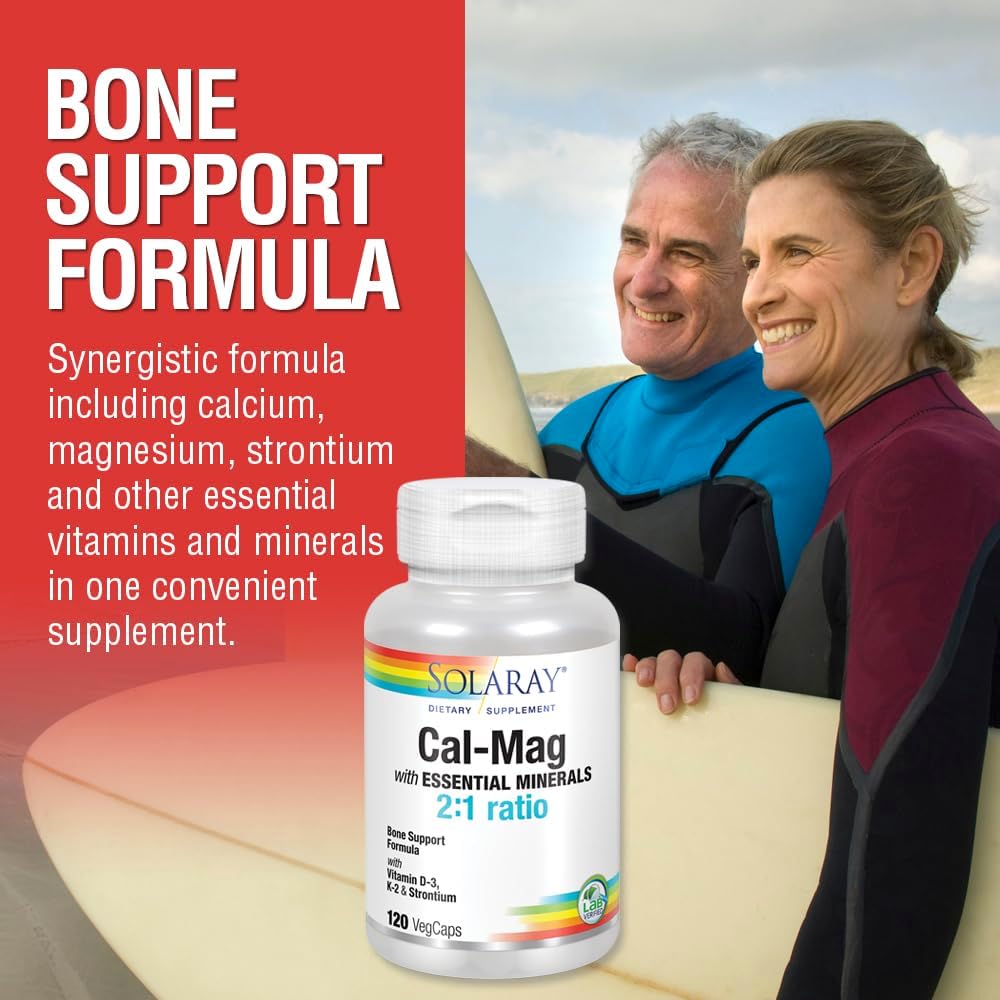 Solaray Cal-Mag with Essential Minerals - 120 Vegan Capsules – Image 4