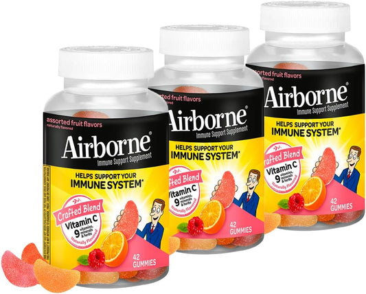Airborne 750mg Vitamin C Immune Support Gummies, Assorted Fruit Flavour, 42 Gummies (Pack of 3)