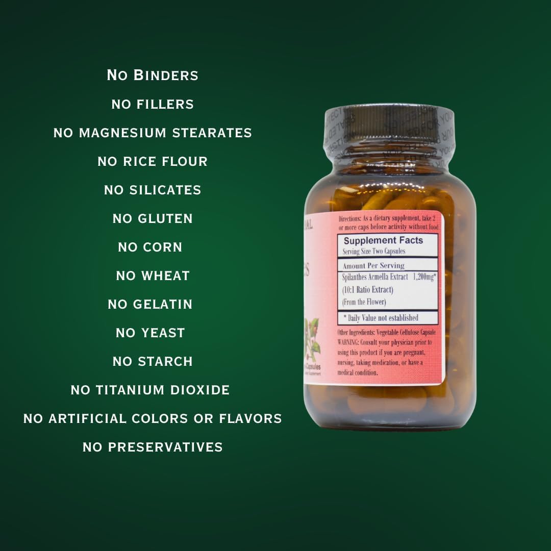 Spilanthes Acmella Extract | 600mg Per Capsule | Herbal Supplement for Natural Wellbeing & Balance | 60 Vegan Capsules | Stearate-Free, Glass Bottled for Freshness - görsel 4