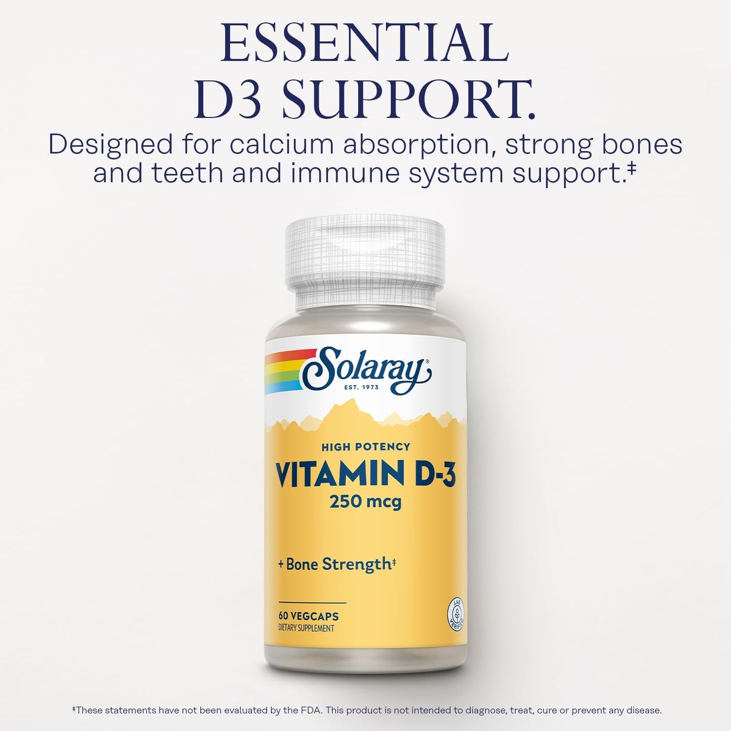 SOLARAY Vitamin D3 10000 IU (250 mcg) – High-Strength Supplement for Bones & Immune Health, 60 Vegetarian Capsules - görsel 3