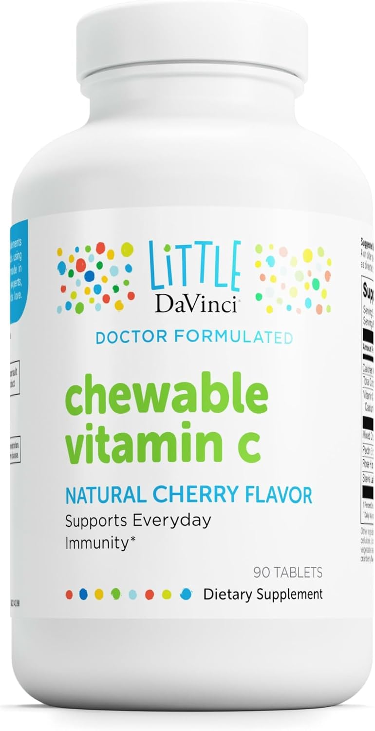 Little DaVinci Chewable Vitamin C for Children – Immune Support, Healthy Skin, Cherry Flavour – 90 Tablets - görsel 1