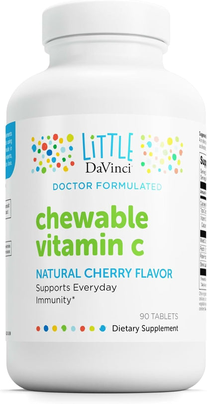 Little DaVinci Chewable Vitamin C for Children – Immune Support, Healthy Skin, Cherry Flavour – 90 Tablets