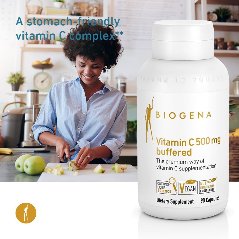 Biogena Vitamin C 500 mg Buffered Gold – Stomach-Friendly Vitamin C Complex with Quercetin & Rutin – 90 Capsules - görsel 3