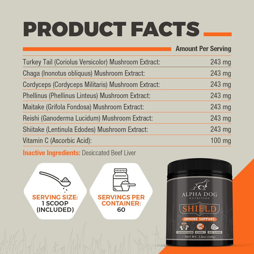 Shield Allergy Immune Support Supplement for Small Breed Dogs - 7 Mushroom Complex with Vitamin C, 108g - görsel 5