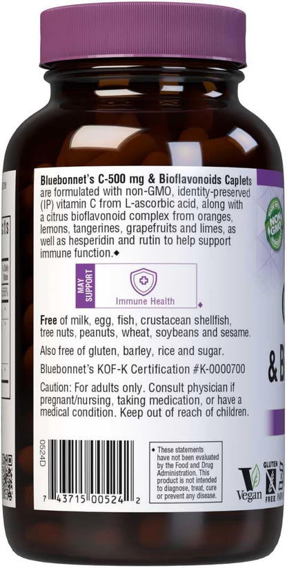 Bluebonnet Nutrition C-500 mg Plus Bioflavonoids, 180 Caplets