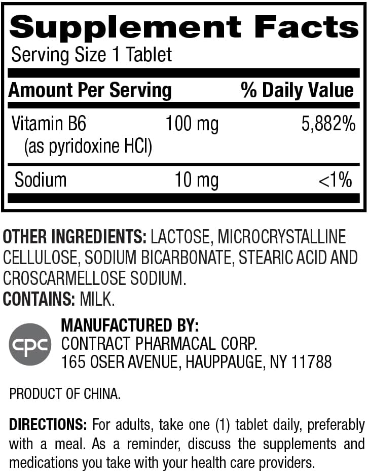 Earth's Splendor Vitamin B6 100mg, 250 Tablets – Energy & Metabolism Support - görsel 2